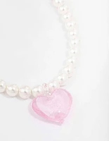 Gold & Pink Pearl Puffy Heart Necklace