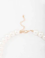 Gold & Pink Pearl Puffy Heart Necklace