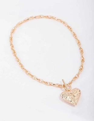 Gold Filigree Puffy Heart Necklace