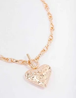 Gold Filigree Puffy Heart Necklace