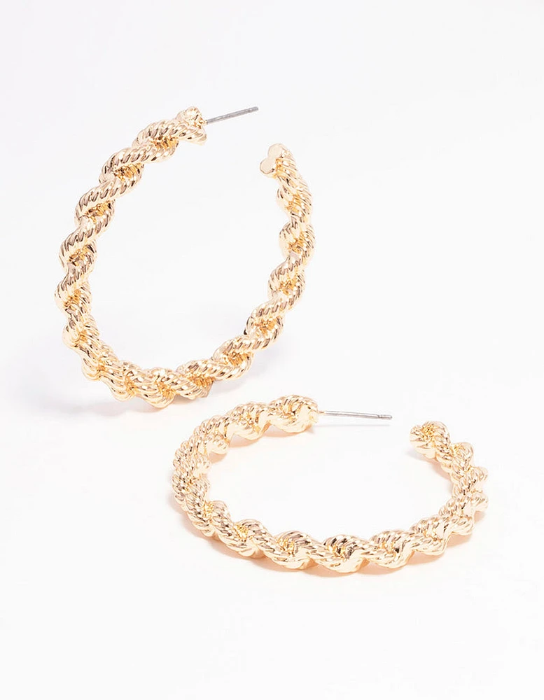 Gold Rope Twisted Hoop Earrings