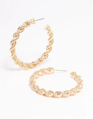 Gold Rope Twisted Hoop Earrings