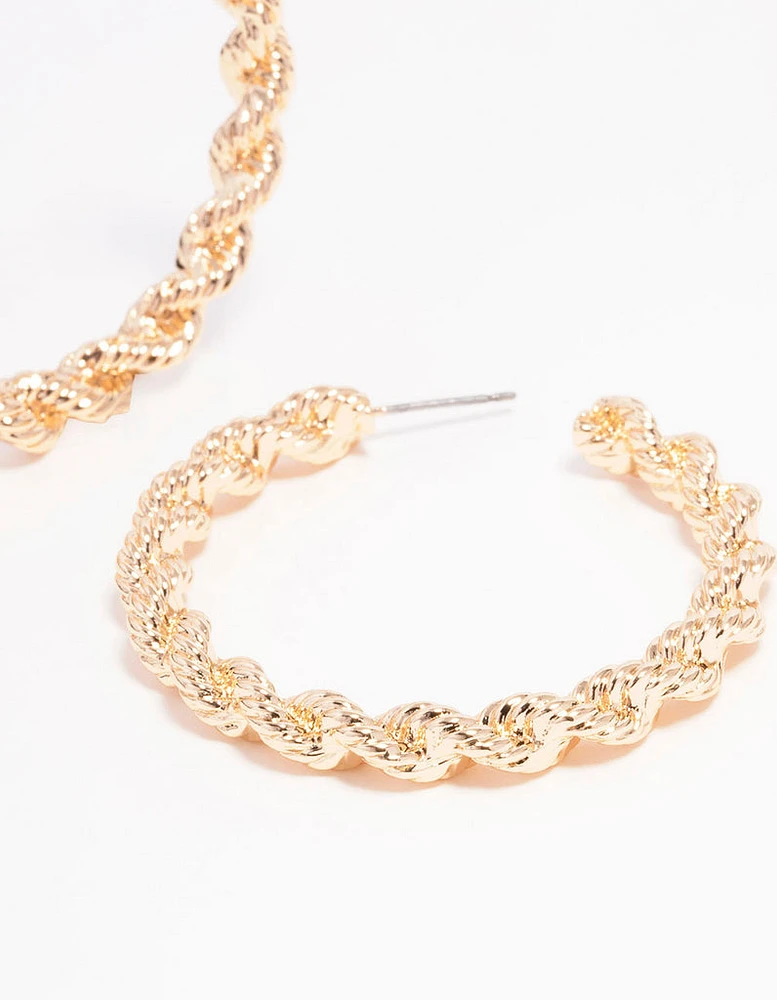 Gold Rope Twisted Hoop Earrings