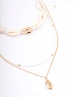 Gold Bead & Shell Layered Necklace