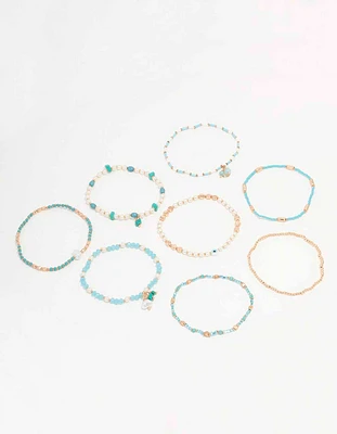 Gold Mixed Facet Pearly Beaded Stretch Bracelet Pack