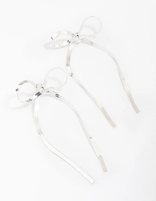 Silver Snake Chain Bow Drop Earrings