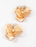 Gold Large Flower Statement Stud Earrings