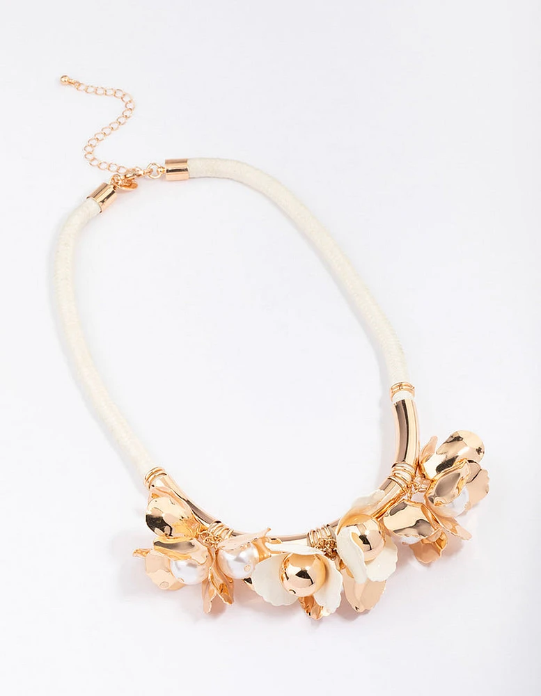 Gold Rope Floral Statement Necklace