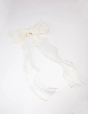 White Fabric Organza Curl Hair Bow Clip