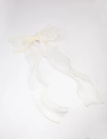 White Fabric Organza Curl Hair Bow Clip