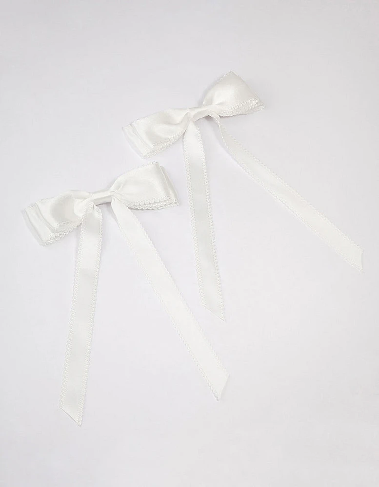 White Fabric Satin Scallop Hair Bow Pack