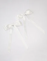 White Fabric Satin Scallop Hair Bow Pack