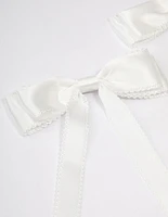 White Fabric Satin Scallop Hair Bow Pack