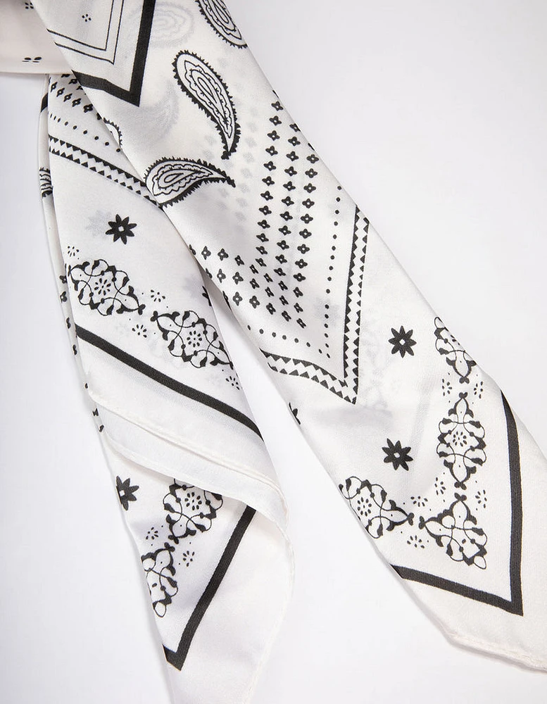 Black & White Fabric Paisley Satin Scarf