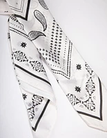 Black & White Fabric Paisley Satin Scarf