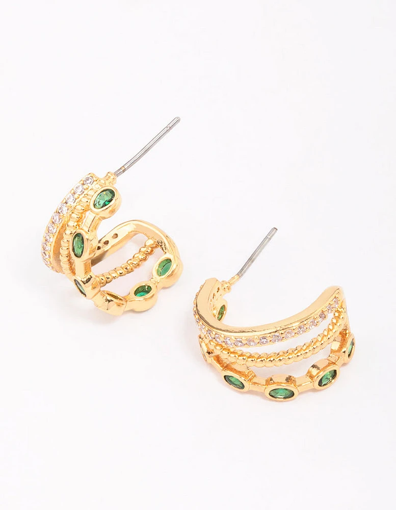 Gold Plated Brass Layered Crystal Illusion Hoop Earrings