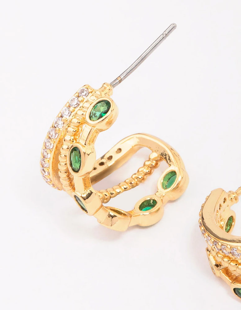 Gold Plated Brass Layered Crystal Illusion Hoop Earrings