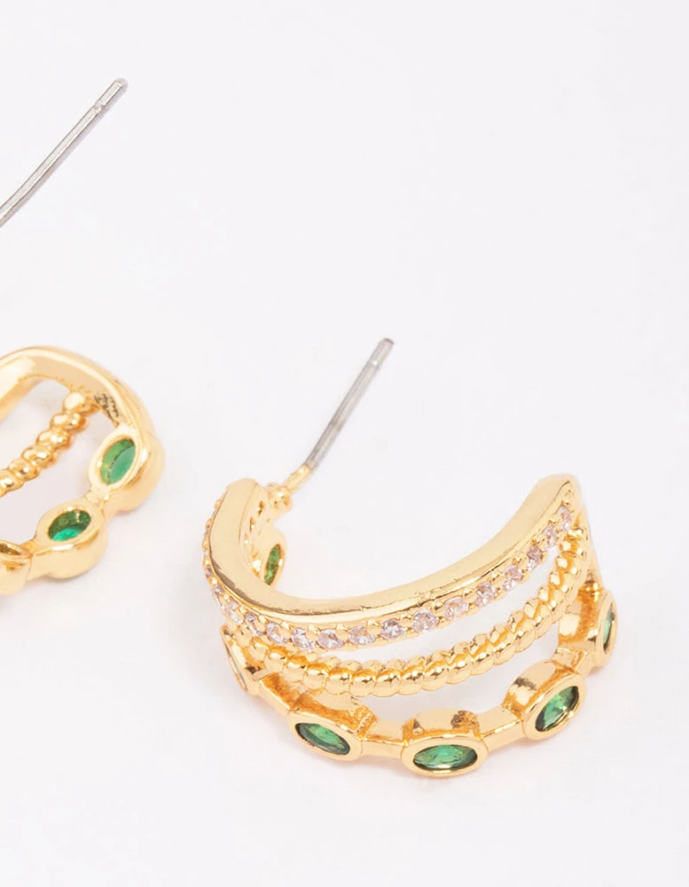 Gold Plated Brass Layered Crystal Illusion Hoop Earrings