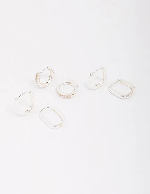 Silver Plated Clean Pave Earring 3-Pack