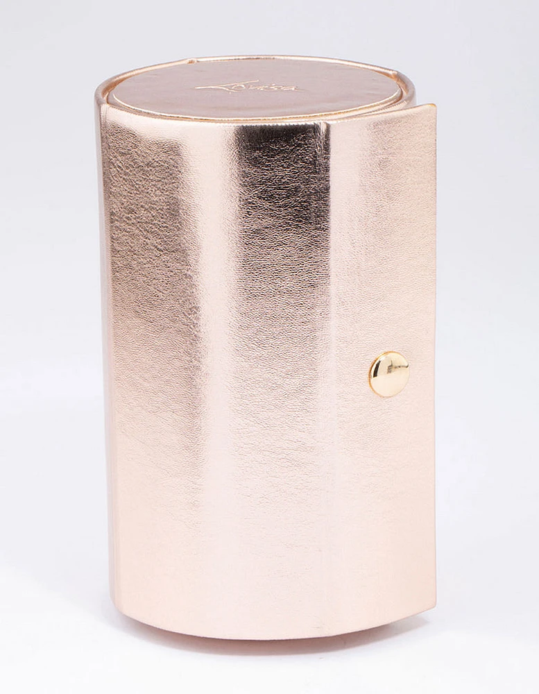 Rose Gold Faux Leather Cylinder Folded Travel Jewellery Case