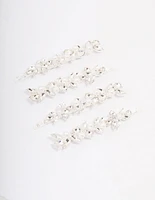 Silver Crystal & Pearl Leaf Hair Clip 4-Pack