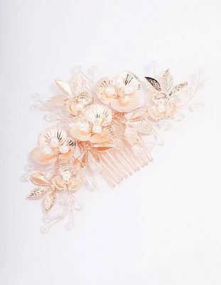 Rose Gold Pearl Flower Hair Comb