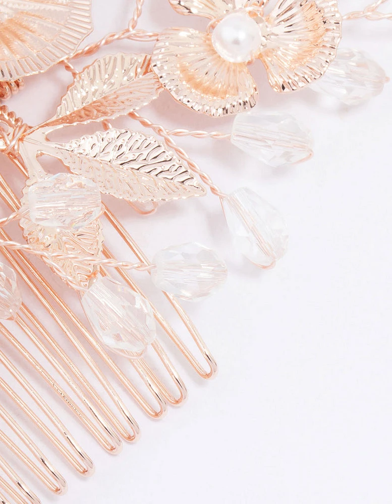 Rose Gold Pearl Flower Hair Comb