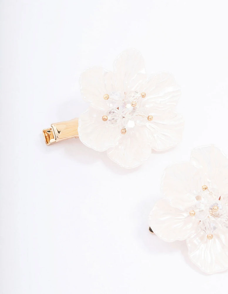 Gold Iridescent Detailed Flower Hair Clip Pack