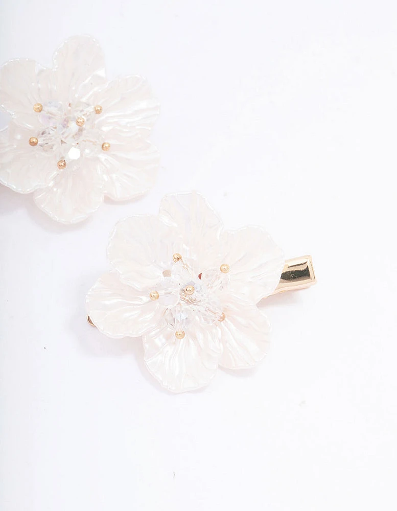 Gold Iridescent Detailed Flower Hair Clip Pack