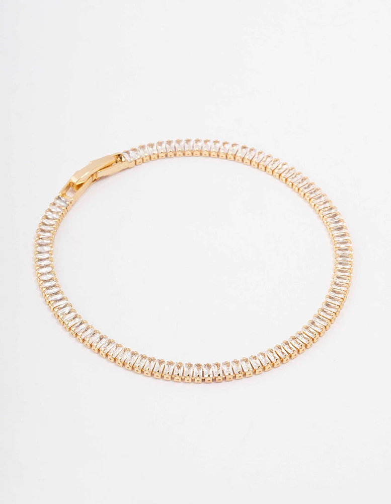 Gold Plated Brass Crystal Baguette Tennis Bracelet