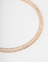 Gold Plated Brass Crystal Baguette Tennis Bracelet