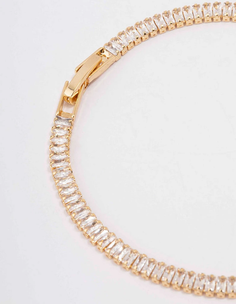 Gold Plated Brass Crystal Baguette Tennis Bracelet