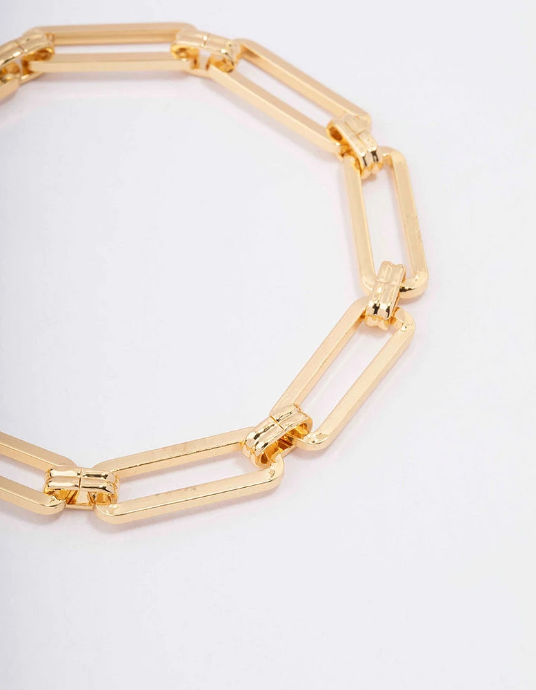 Gold Plated Rectangular Link Bracelet