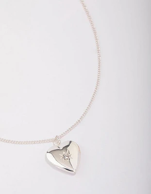 Silver Heart Locket Pendant Necklace