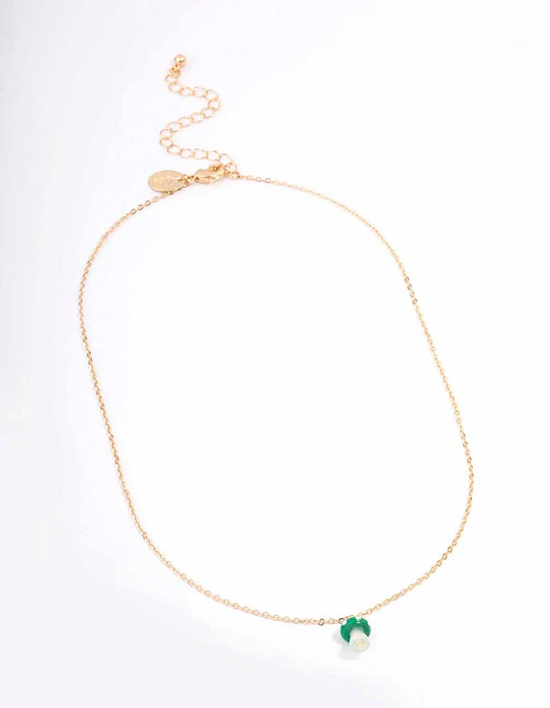 Gold & Green Mushroom Pendant Necklace