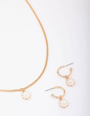 Gold Tiny Daisy Necklace & Earring Jewellery Set