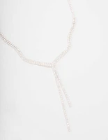 Silver Fine Ribbon Cubic Zirconia Lariat Necklace