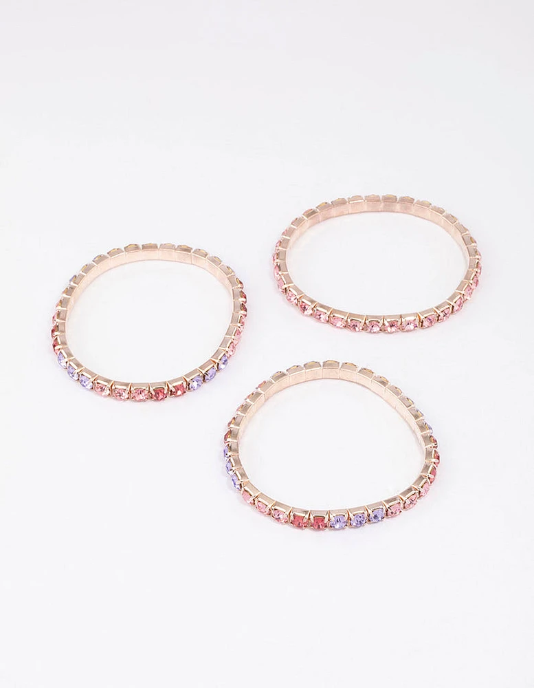 Rose Gold Diamante Stretch Bracelet 3-Pack