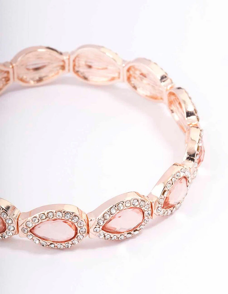 Rose Gold Marquise & Pink Diamante Stretch Bracelet