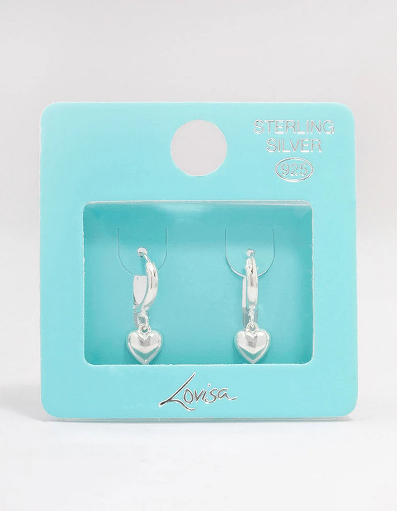 Sterling Silver Chubby Heart Hoop Earrings