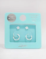 Sterling Silver Cubic Zirconia & Twisted Hoop Earrings