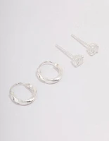 Sterling Silver Cubic Zirconia & Twisted Hoop Earrings