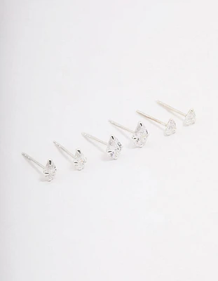 Sterling Silver Cubic Zirconia Stud Earring 3-Pack