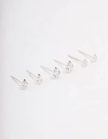 Sterling Silver Cubic Zirconia Stud Earring 3-Pack