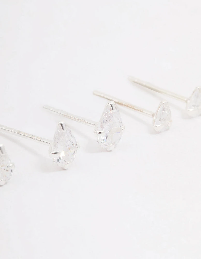 Sterling Silver Cubic Zirconia Stud Earring 3-Pack