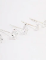 Sterling Silver Cubic Zirconia Stud Earring 3-Pack