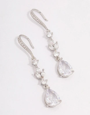 Silver Cubic Zirconia French Hook Pear Drop Earrings