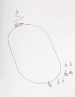 Rhodium Cross Necklace & Earring Jewellery Set