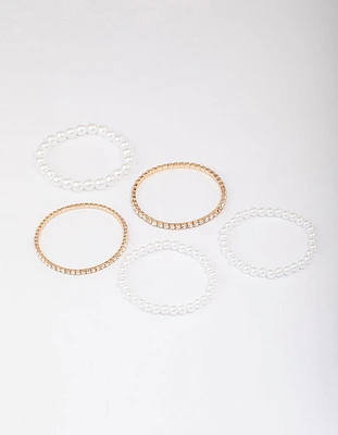 Gold Diamante & Pearl Mixed Bracelet 5-Pack