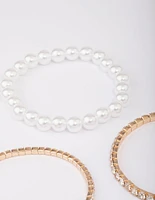 Gold Diamante & Pearl Mixed Bracelet 5-Pack